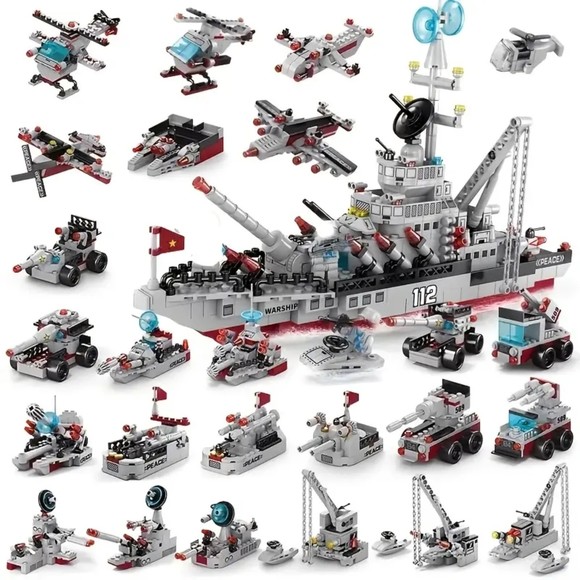 NIB 651pcs 25 Changes Military Warships Series Army Building Blocks Ship Models - Picture 1 of 7